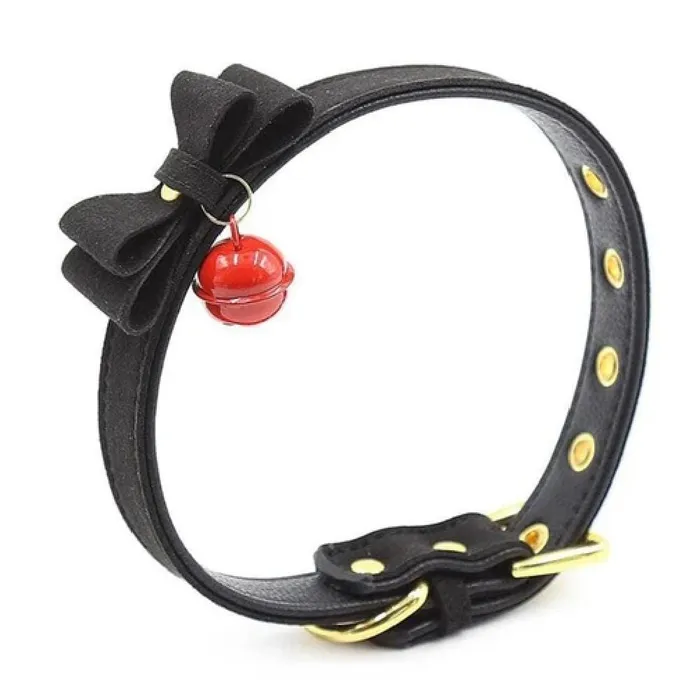 Vibrators Sweet Fondle Leather BDSM Bow Tie Choker Female Collar Submissive Lovegasm