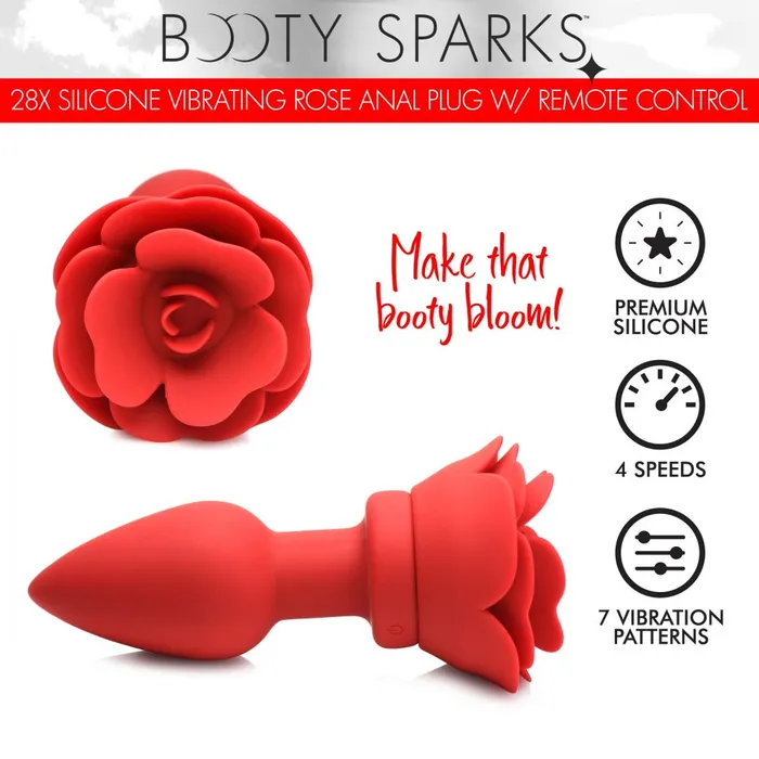 28X Silicone Vibrating Rose Anal Plug w Remote Small Booty Sparks Anal