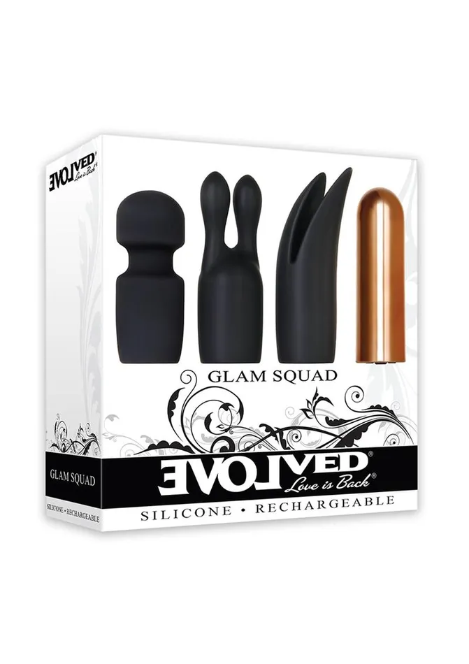 Evolved Female Sex Toys Glam Squad Rechargeable Bullet and 3 Silicone Sleeves Kit