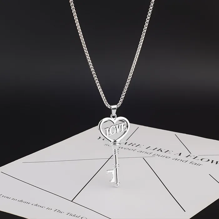 cj Dildos Stainless Steel Necklaces Sweet Heart Key Pendants Choker Chain Korean Fashion Jewelry For Women Jewelry Gifts