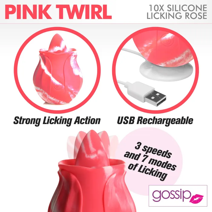 Gossip Vibrators Gossip Licking Rose 10 Function Rechargeable Silicone Pink Twirl Gossip Vibrators Gossip Licking Rose 10 Function Rechargeable Silicone Pink Twirl